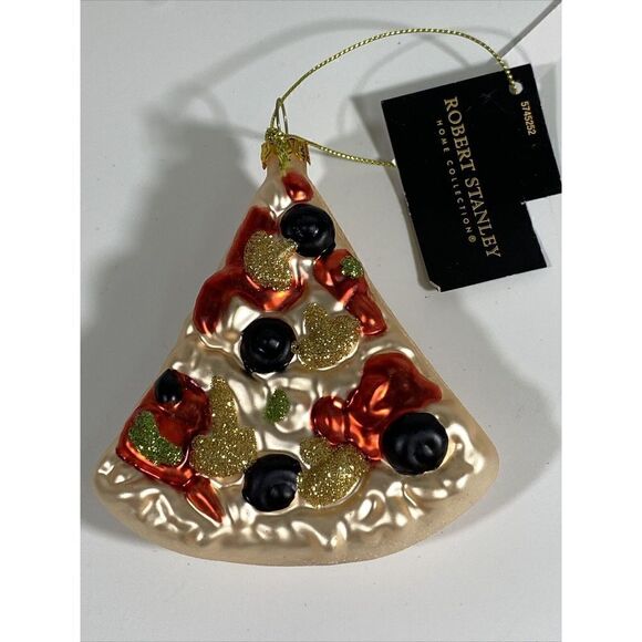 Robert Stanley Slice Pizza Hand Blown Glass Christmas Ornament 4” Lot Of 3 - Picture 2 of 6